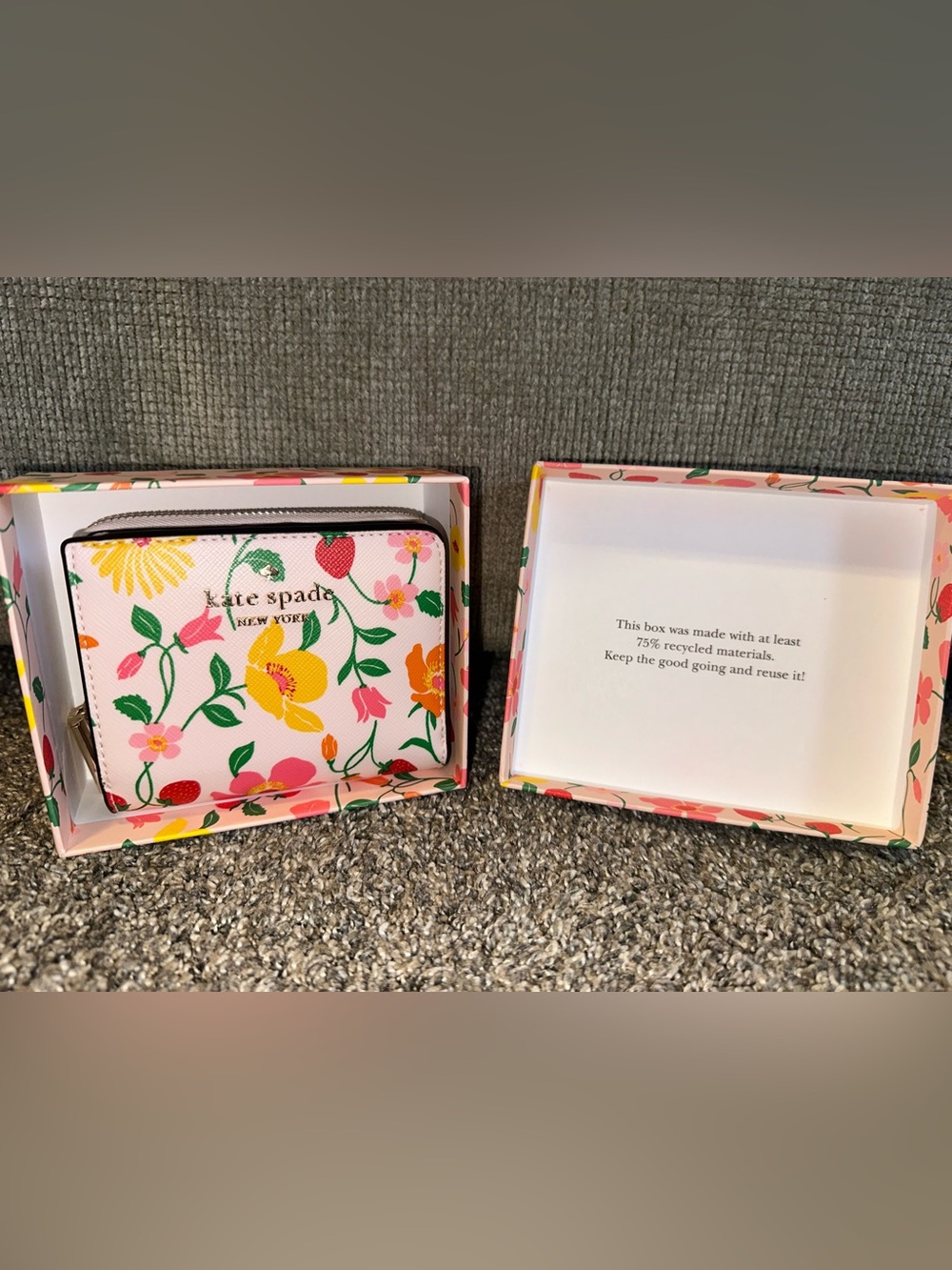 kate spade Pink Floral Zip Wallet with Yellow & Green Accents